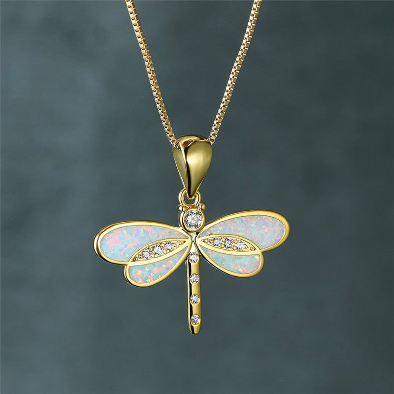 Siena – Halskette mit Libelle aus Gold und Opal