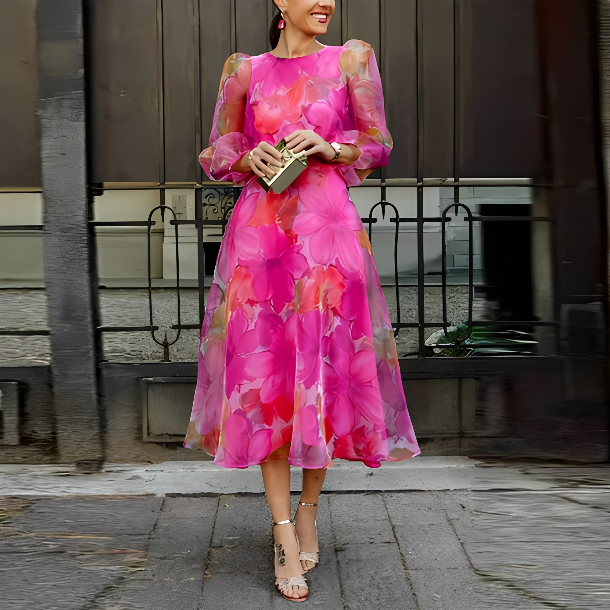Elvie - Stilvolles Blumenkleid mit langen Ärmeln für Damen