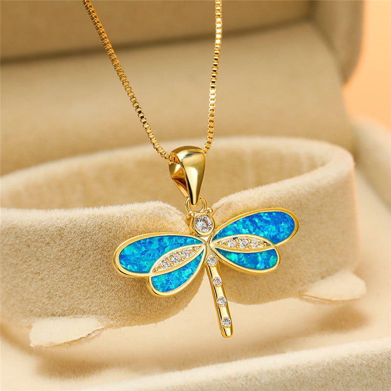 Siena – Halskette mit Libelle aus Gold und Opal