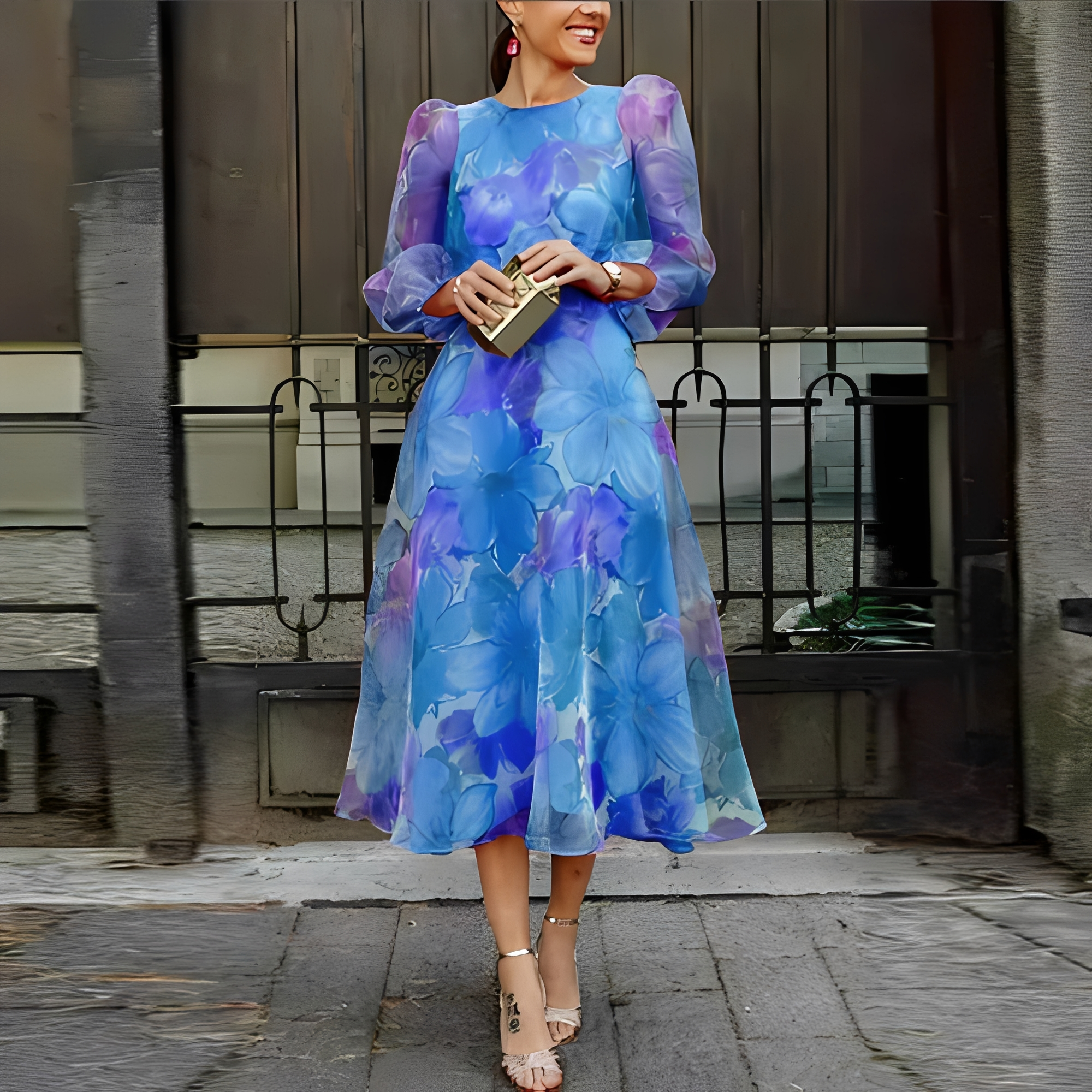 Elvie - Stilvolles Blumenkleid mit langen Ärmeln für Damen