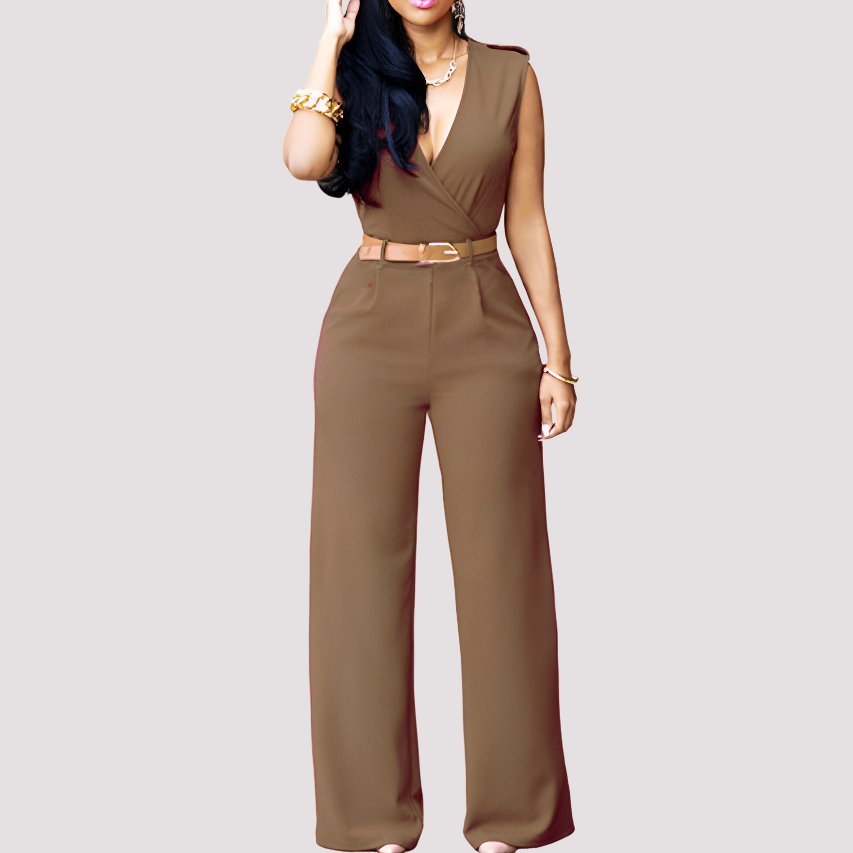 Esther - Damen-Jumpsuit mit Gürtel, elegant