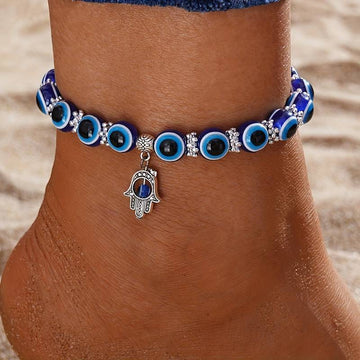 Fußkette im Ocean Style mit bösem Blick - Karma und Glück