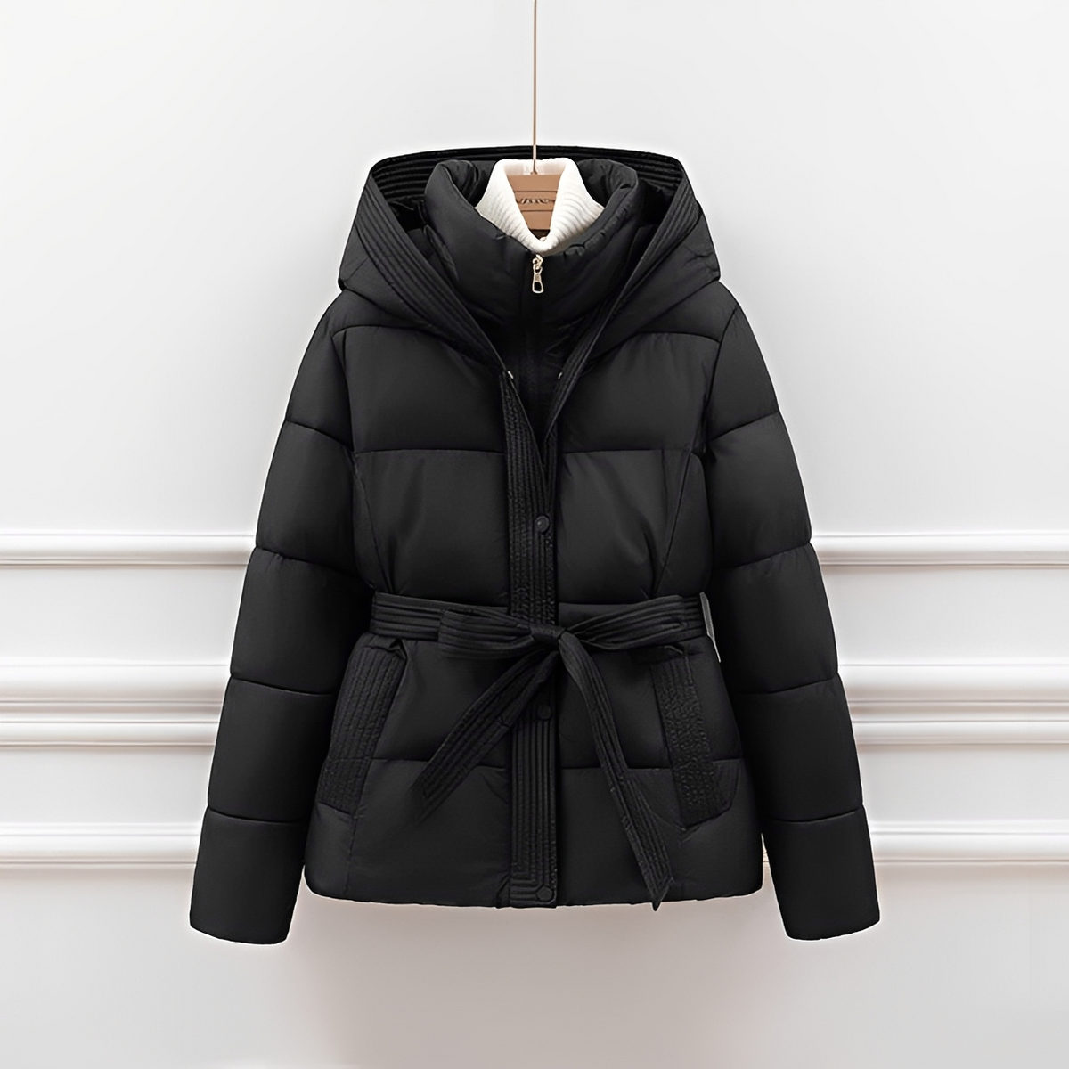 Jackalyn - Flauschige Jacke mit Kapuze und Gürtel