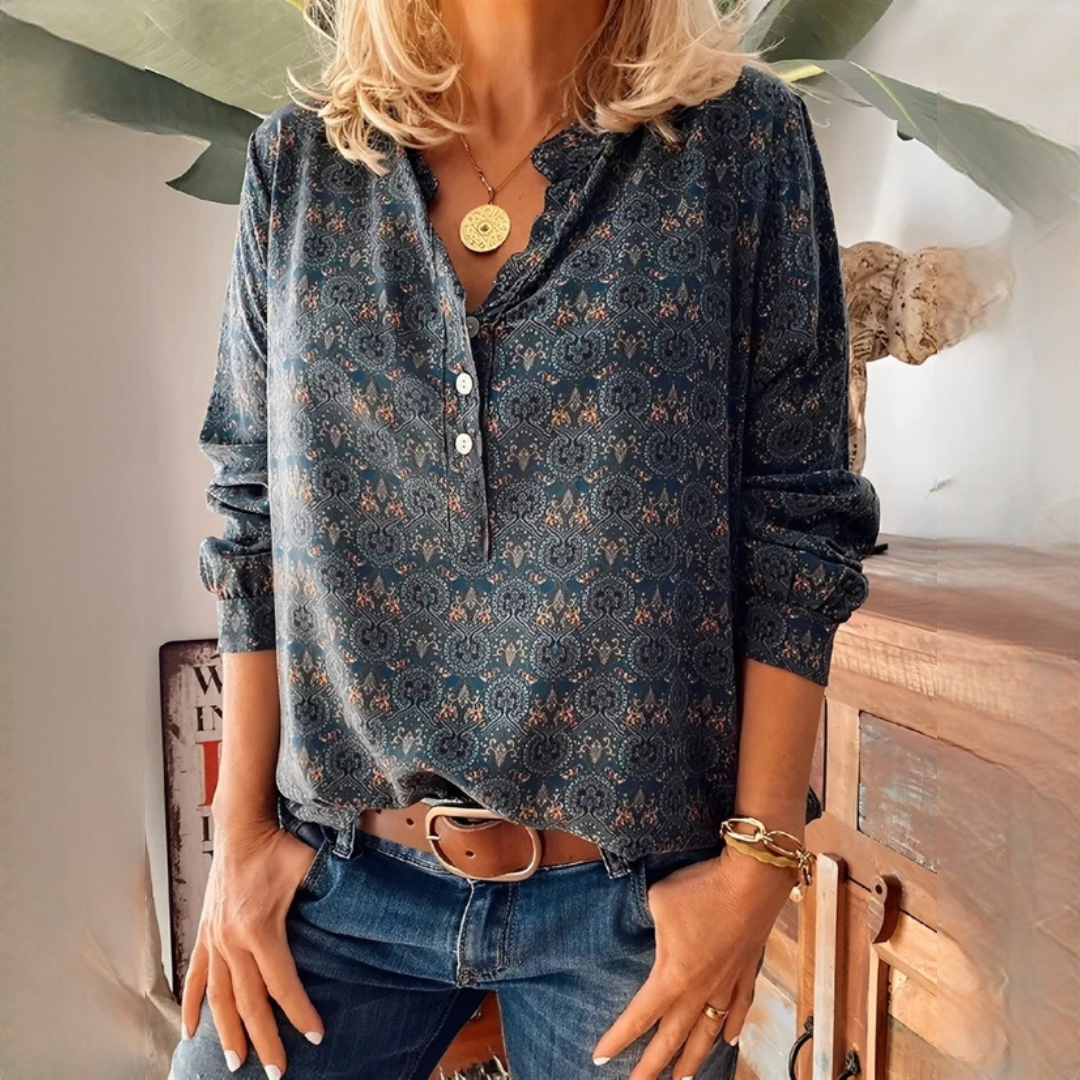 Bethany - Klassische, langärmelige Bluse mit Print
