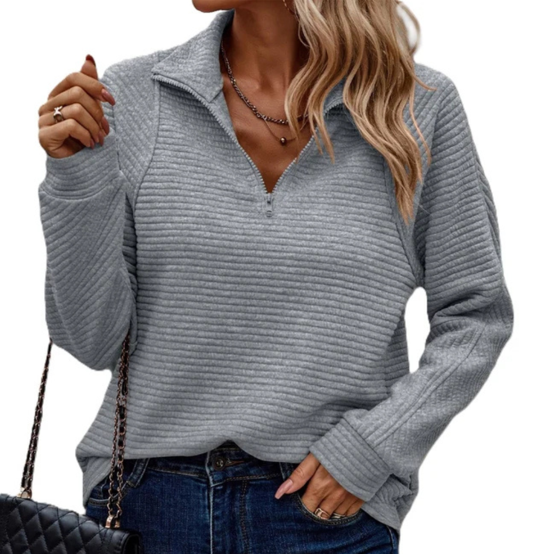 Zennia - Kuscheliger Pullover mit halbem Reißverschluss