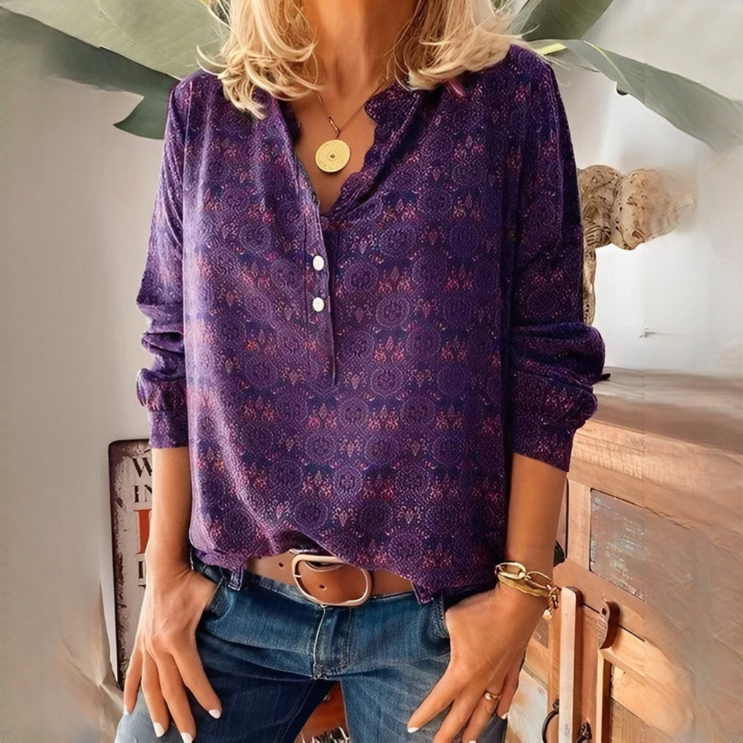 Bethany - Klassische, langärmelige Bluse mit Print