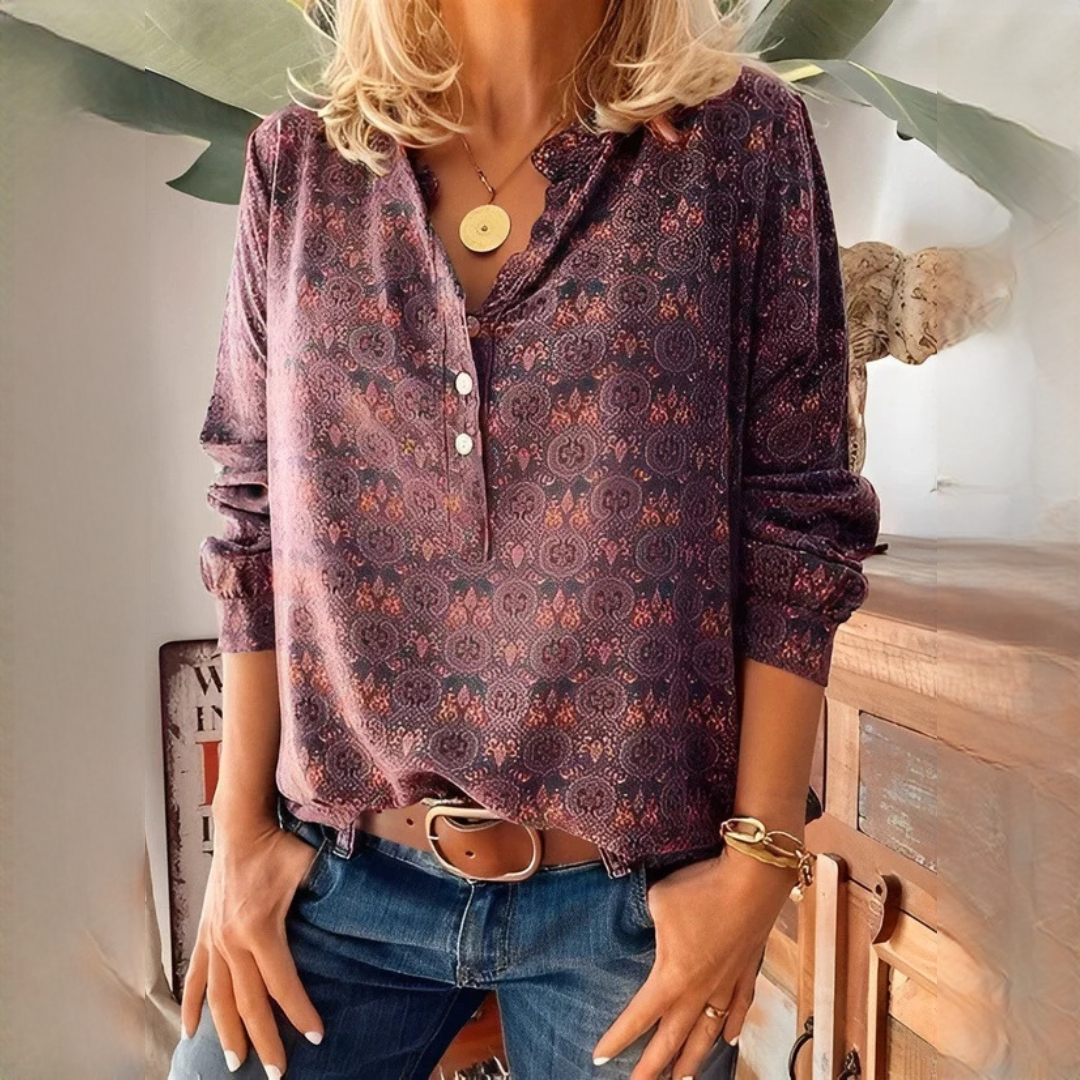 Bethany - Klassische, langärmelige Bluse mit Print