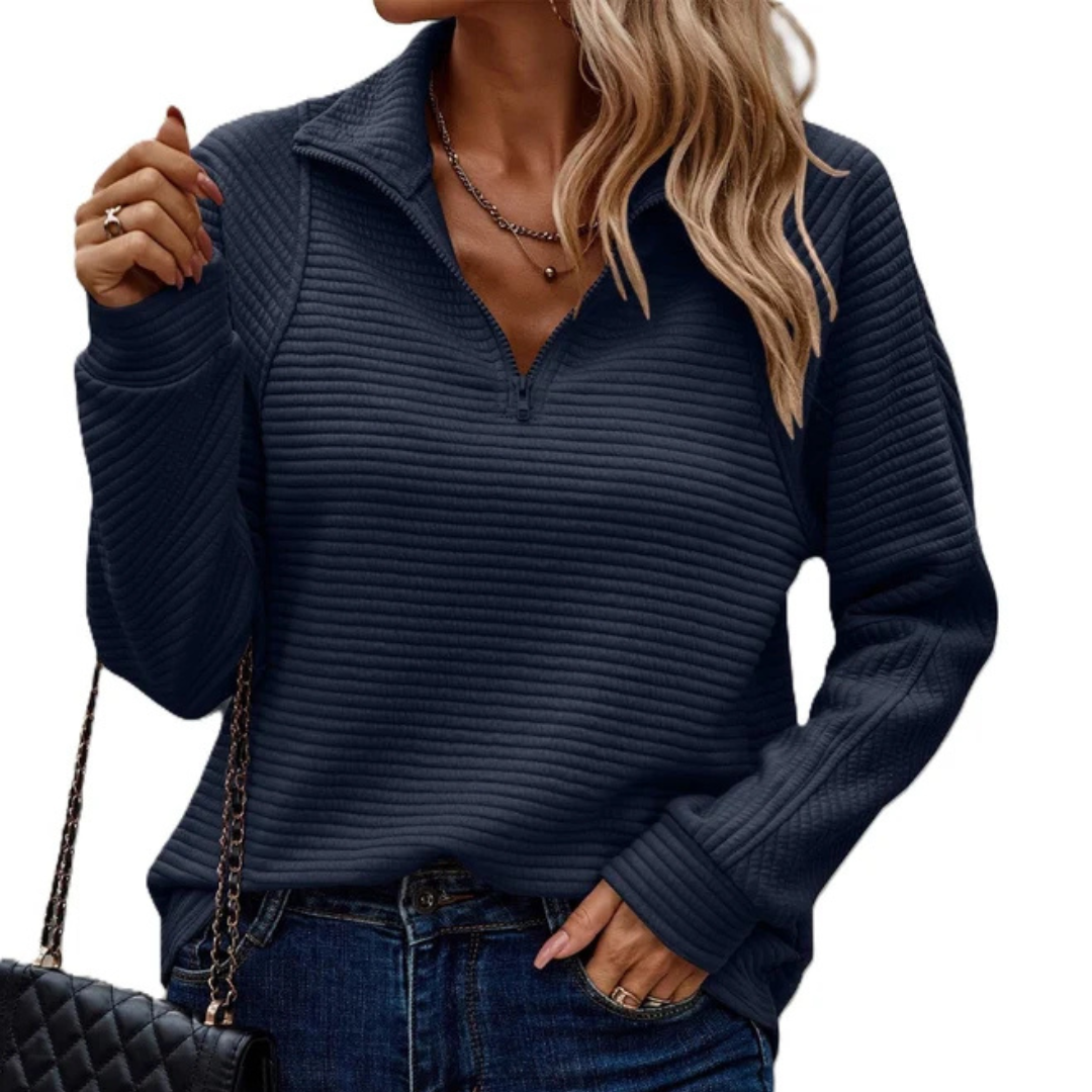 Zennia - Kuscheliger Pullover mit halbem Reißverschluss