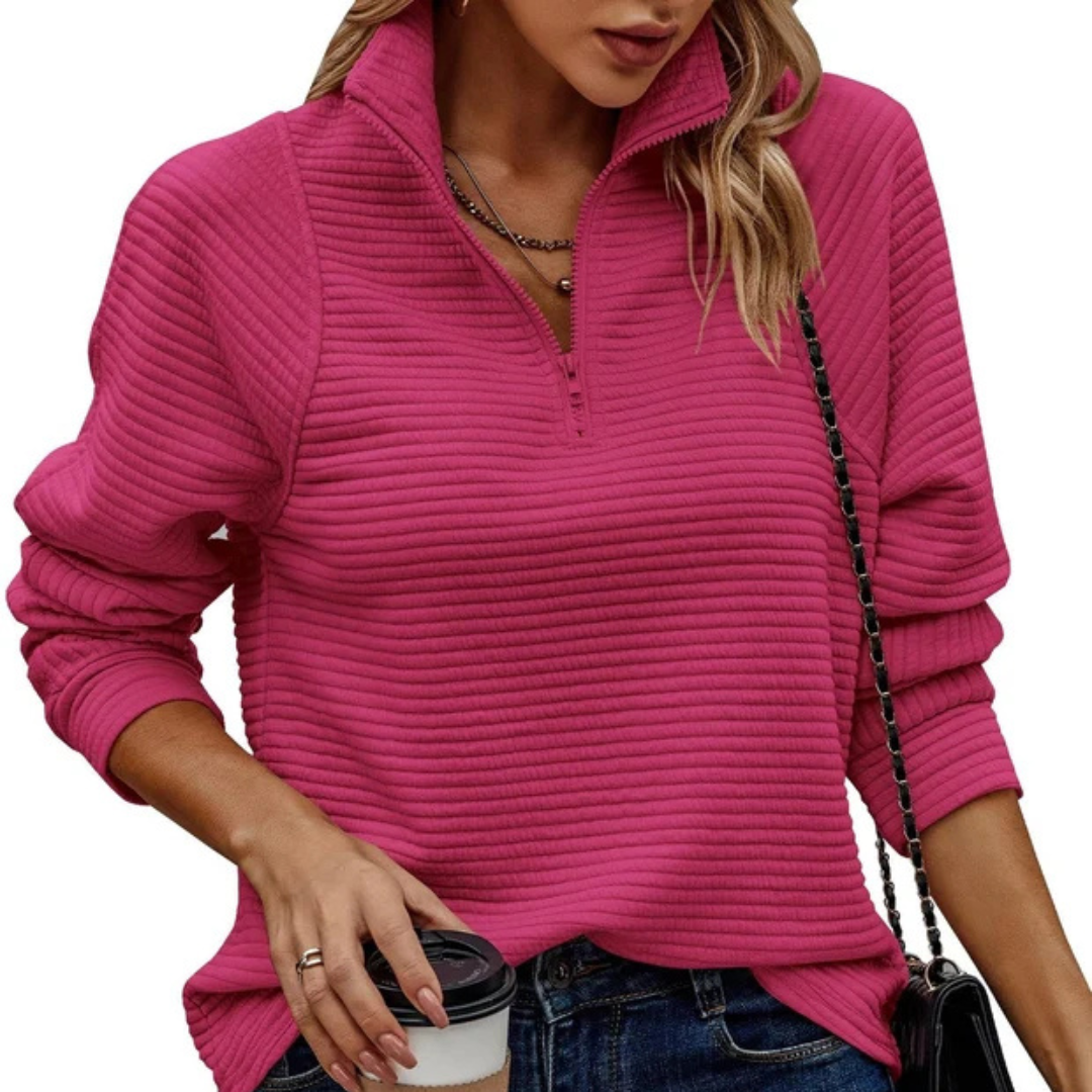 Zennia - Kuscheliger Pullover mit halbem Reißverschluss