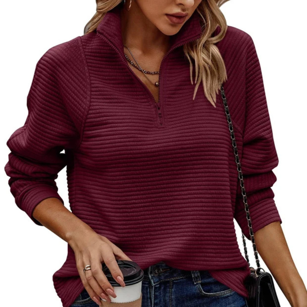 Zennia - Kuscheliger Pullover mit halbem Reißverschluss