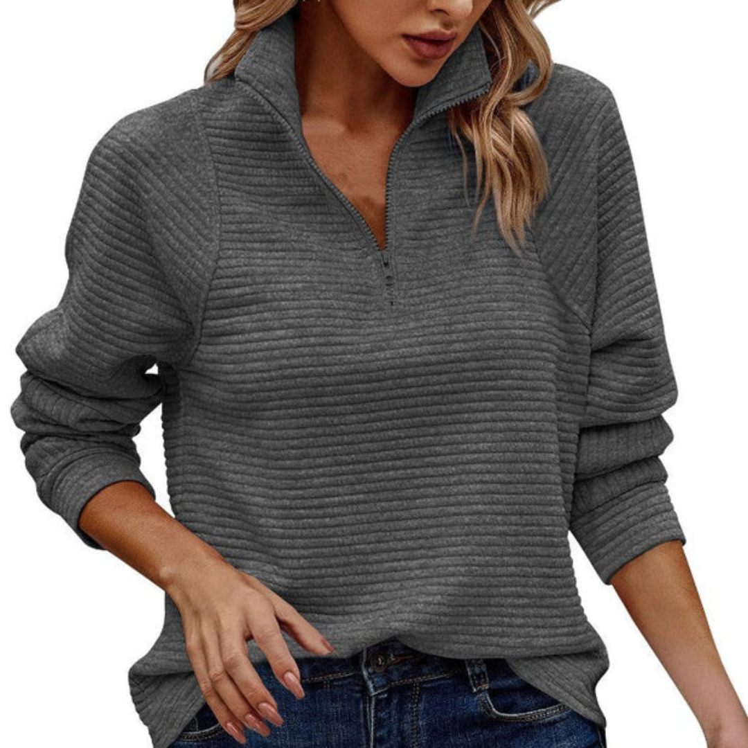 Zennia - Kuscheliger Pullover mit halbem Reißverschluss