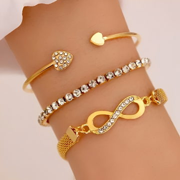Yuriko – Set mit 3 unendlichen Herzarmbändern in Silber und Gold