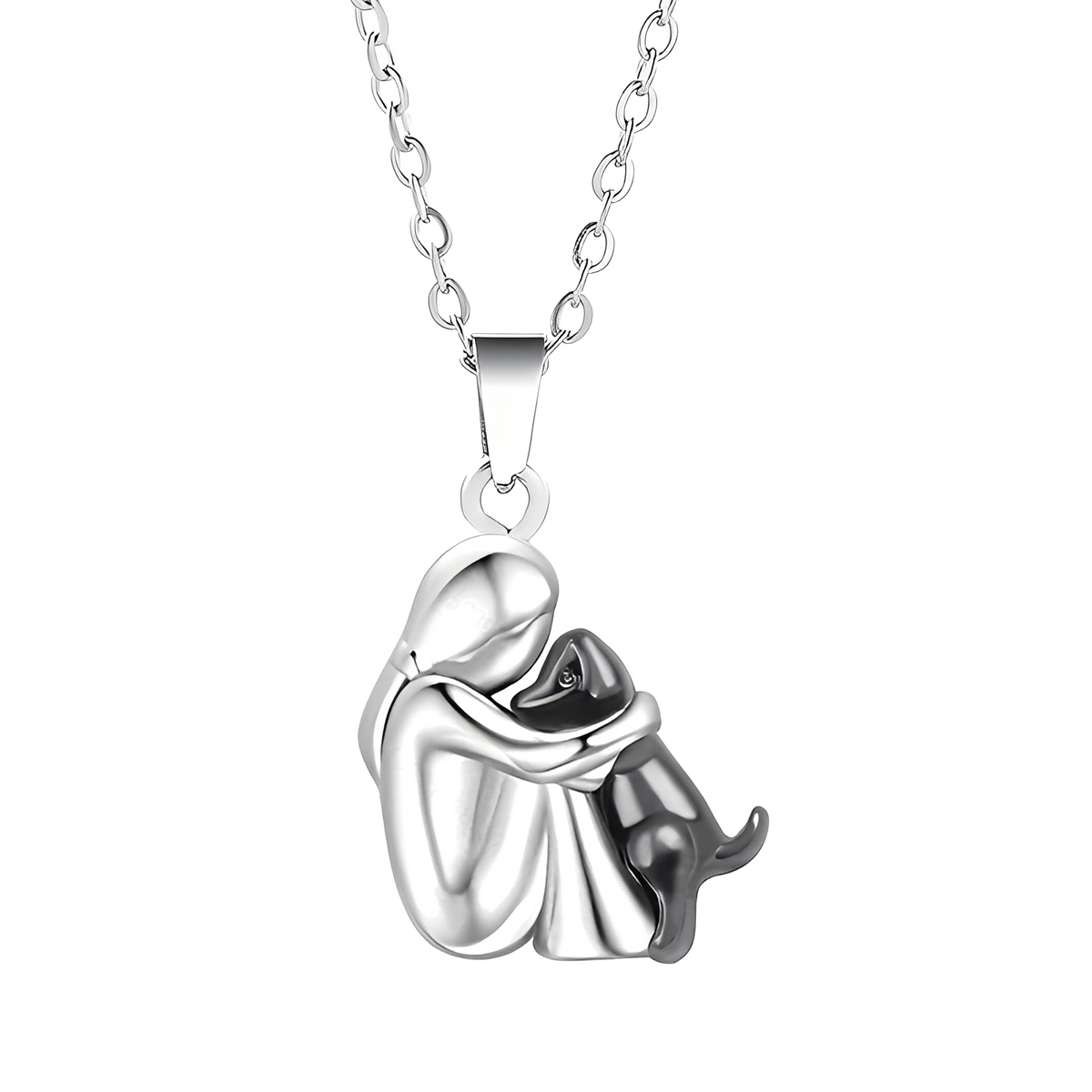 Neko – Halsband mit Anhänger von Hund und Halter in Umarmung