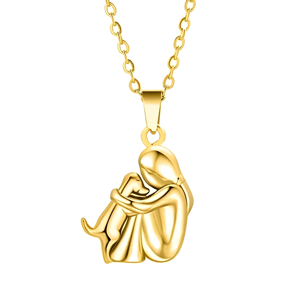 Neko – Halsband mit Anhänger von Hund und Halter in Umarmung