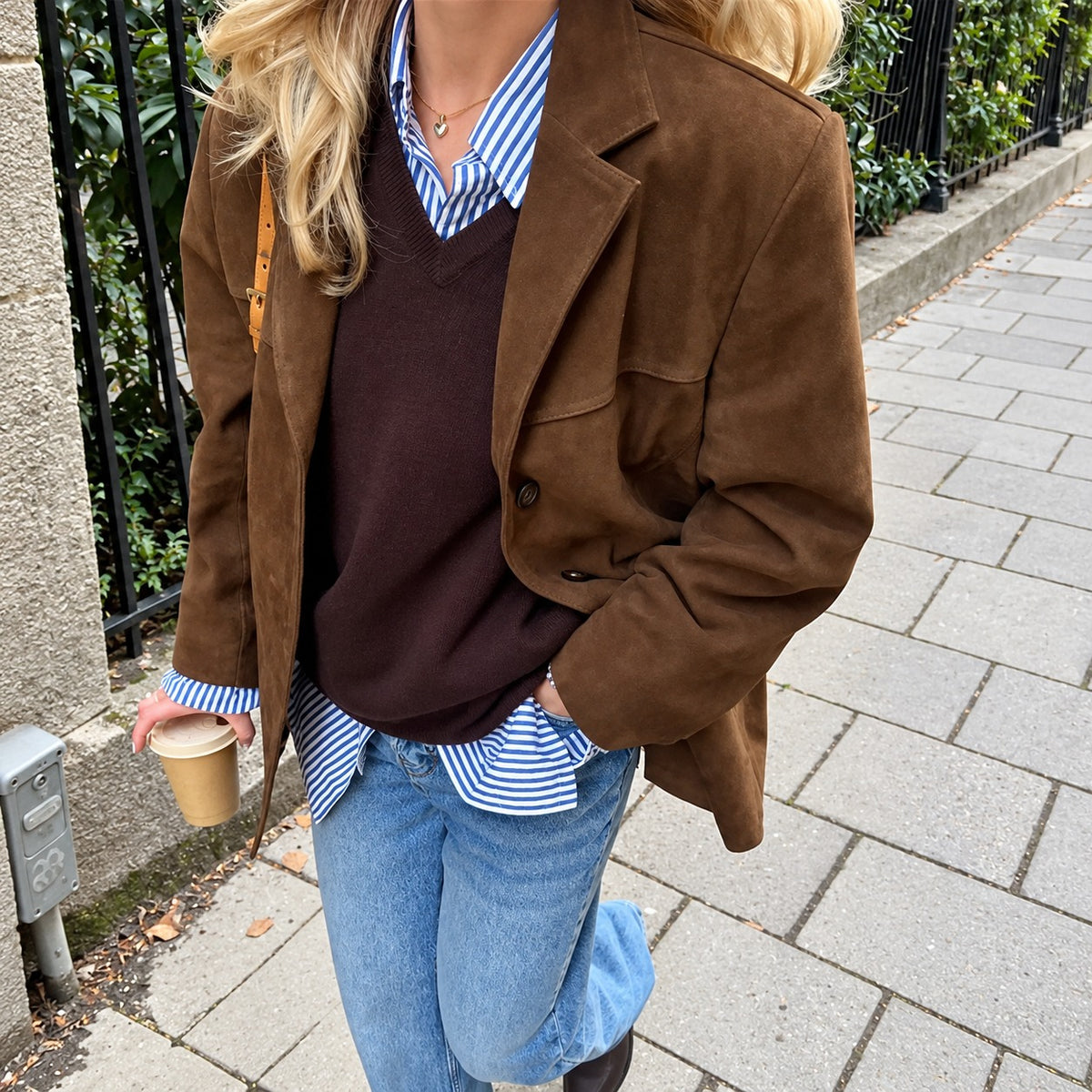 Blazer-Jacke Damen Oversized Notch-Lapel Knopfverschluss mit Pattentaschen hiplänge