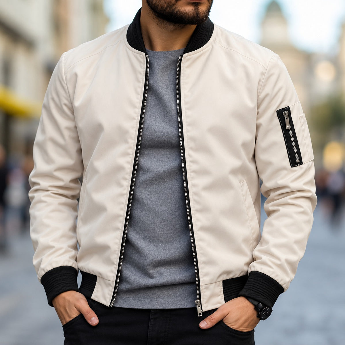 Bomberjacke für Herren - Klassischer Schnitt mit Rippbündchen und Reißverschluss