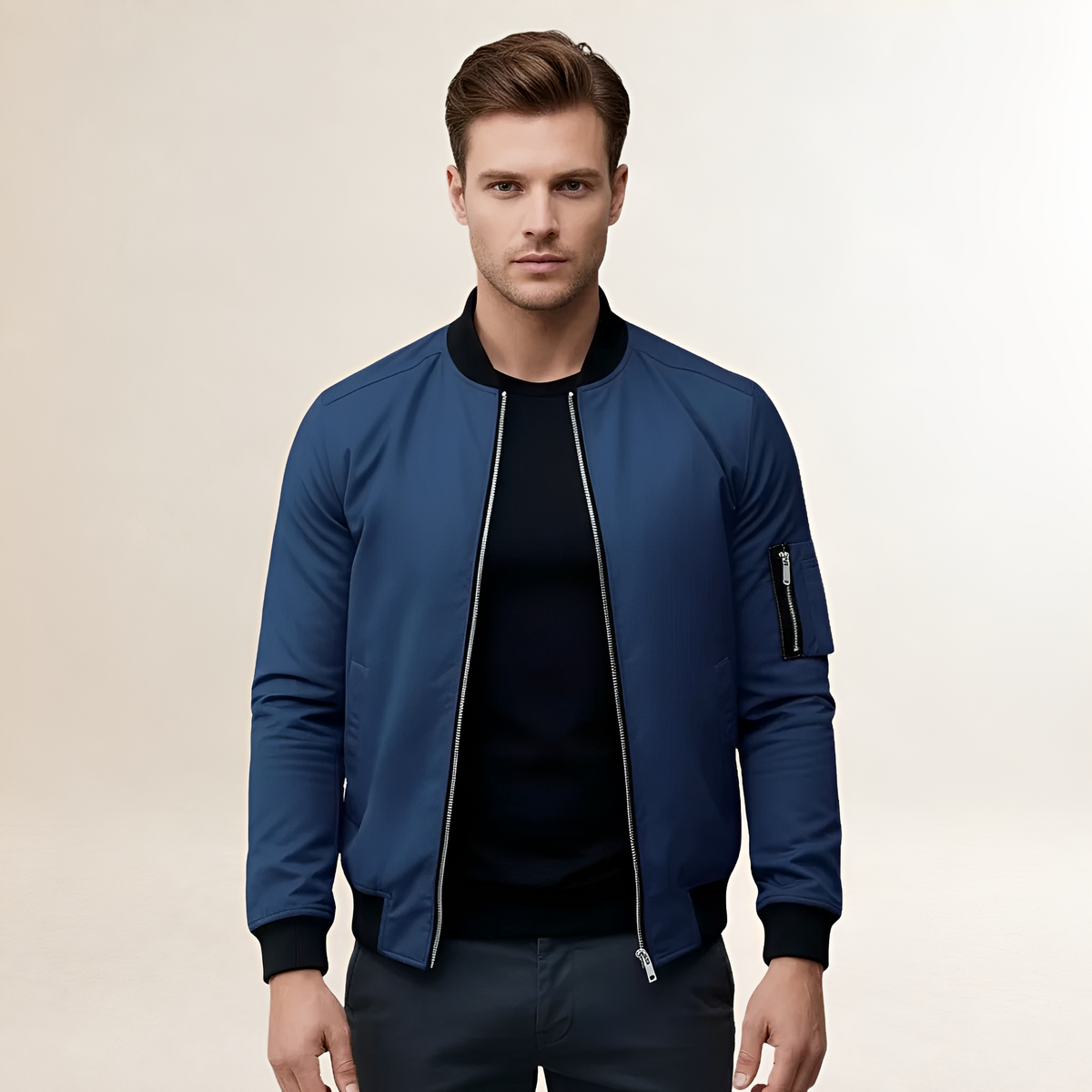 Bomberjacke für Männer Slim Fit mit Reißverschluss und Ärmel-Tasche