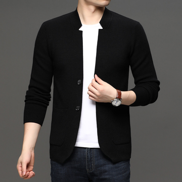 Cardigan für Herren Standkragen – Zwei Knöpfe Vorderseite, Patch-Taschen, Slim-Fit