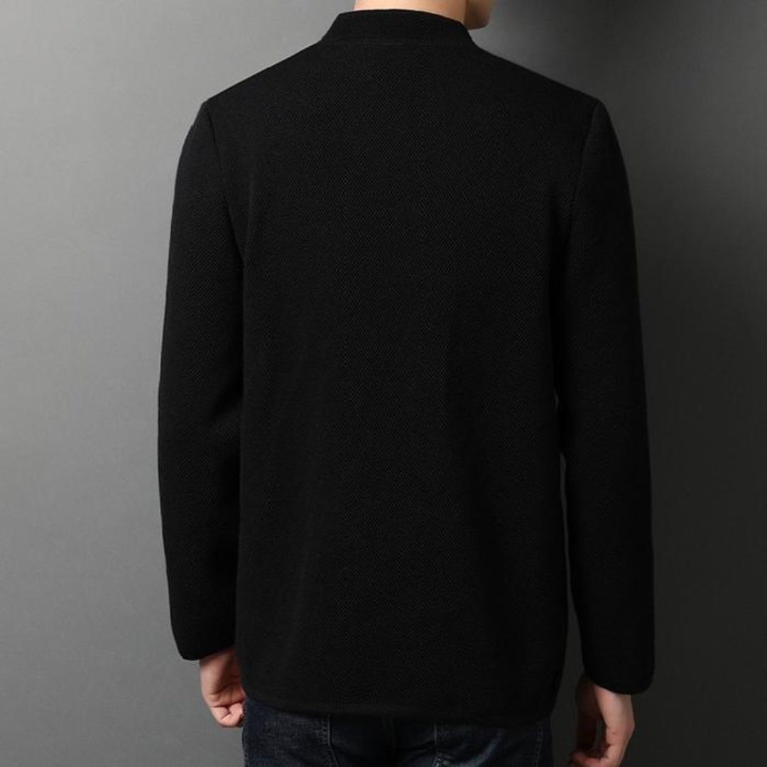 Cardigan für Herren Standkragen – Zwei Knöpfe Vorderseite, Patch-Taschen, Slim-Fit