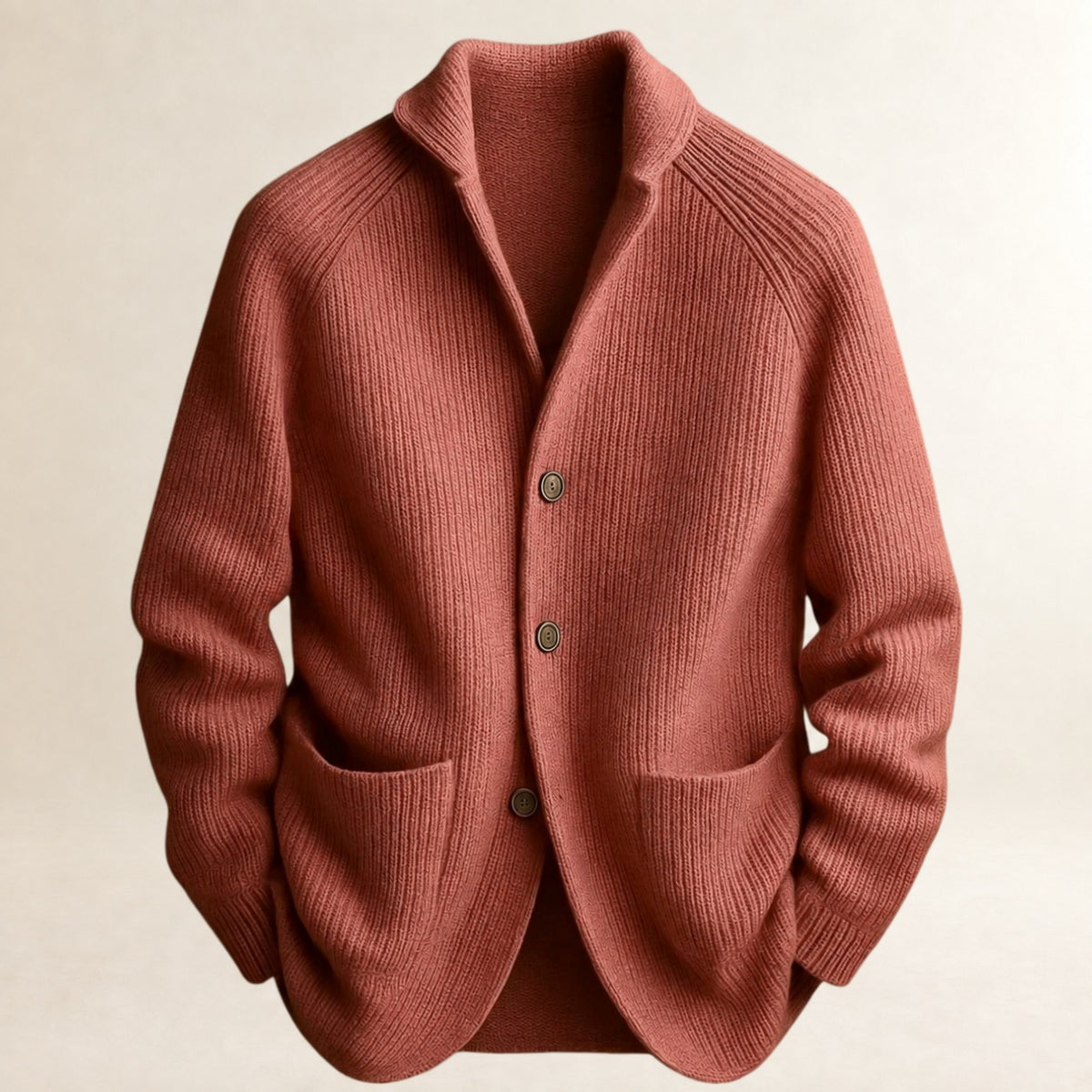 Cardigan Herren mit Knopfverschluss, Schalkragen, Raglanärmel, Patch-Taschen, taillierte Passform
