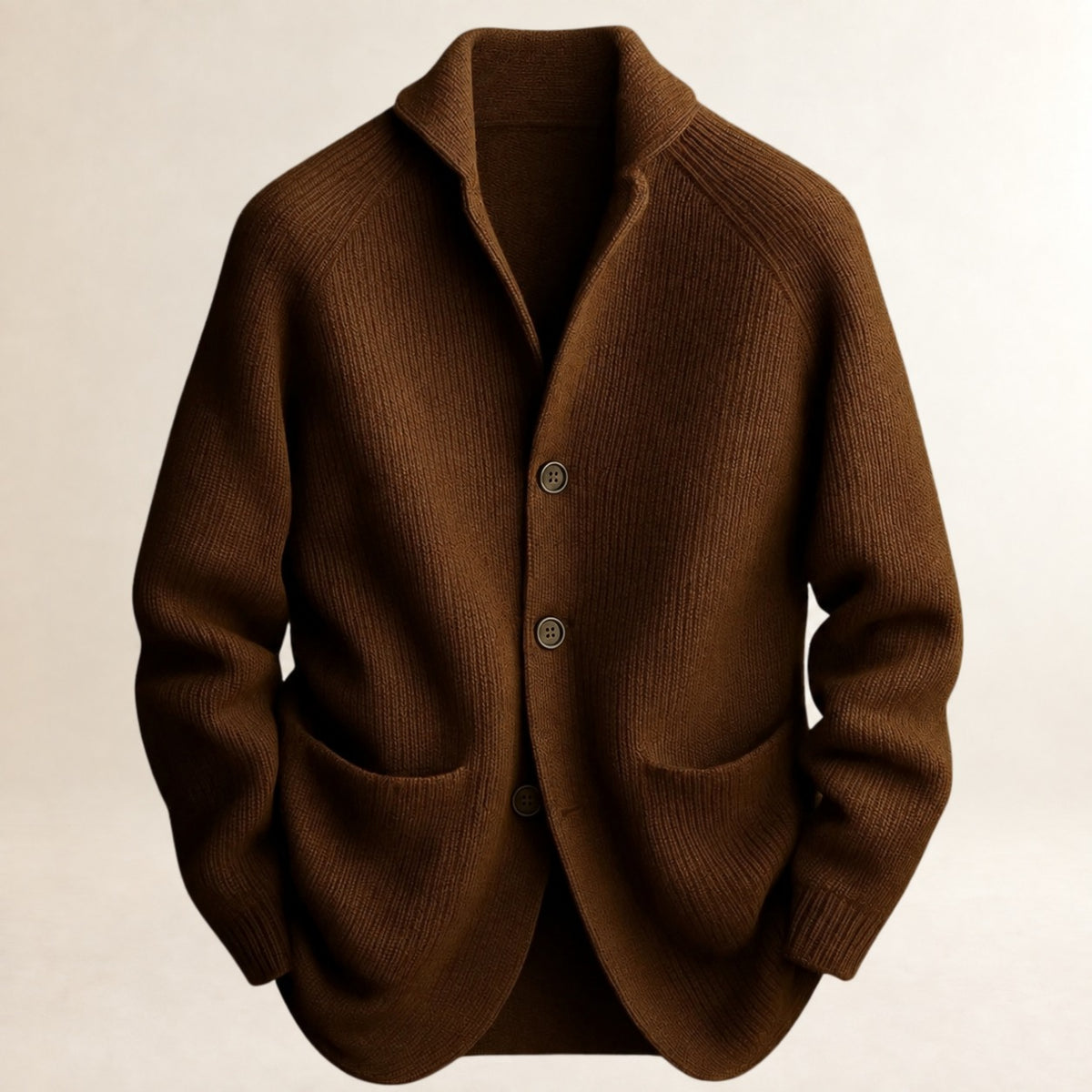 Cardigan Herren mit Knopfverschluss, Schalkragen, Raglanärmel, Patch-Taschen, taillierte Passform