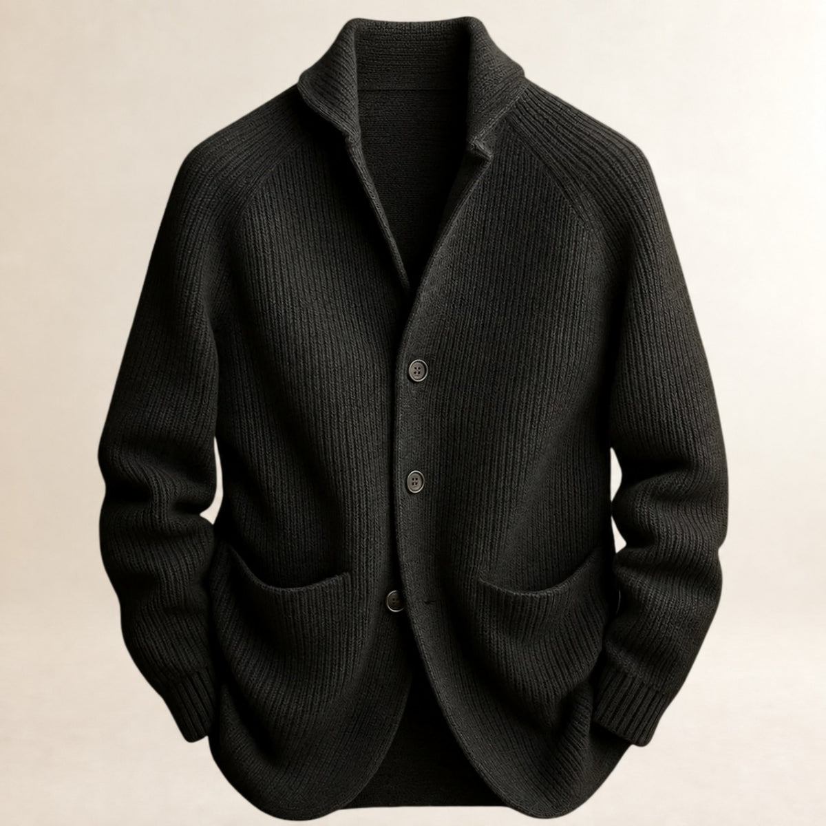 Cardigan Herren mit Knopfverschluss, Schalkragen, Raglanärmel, Patch-Taschen, taillierte Passform