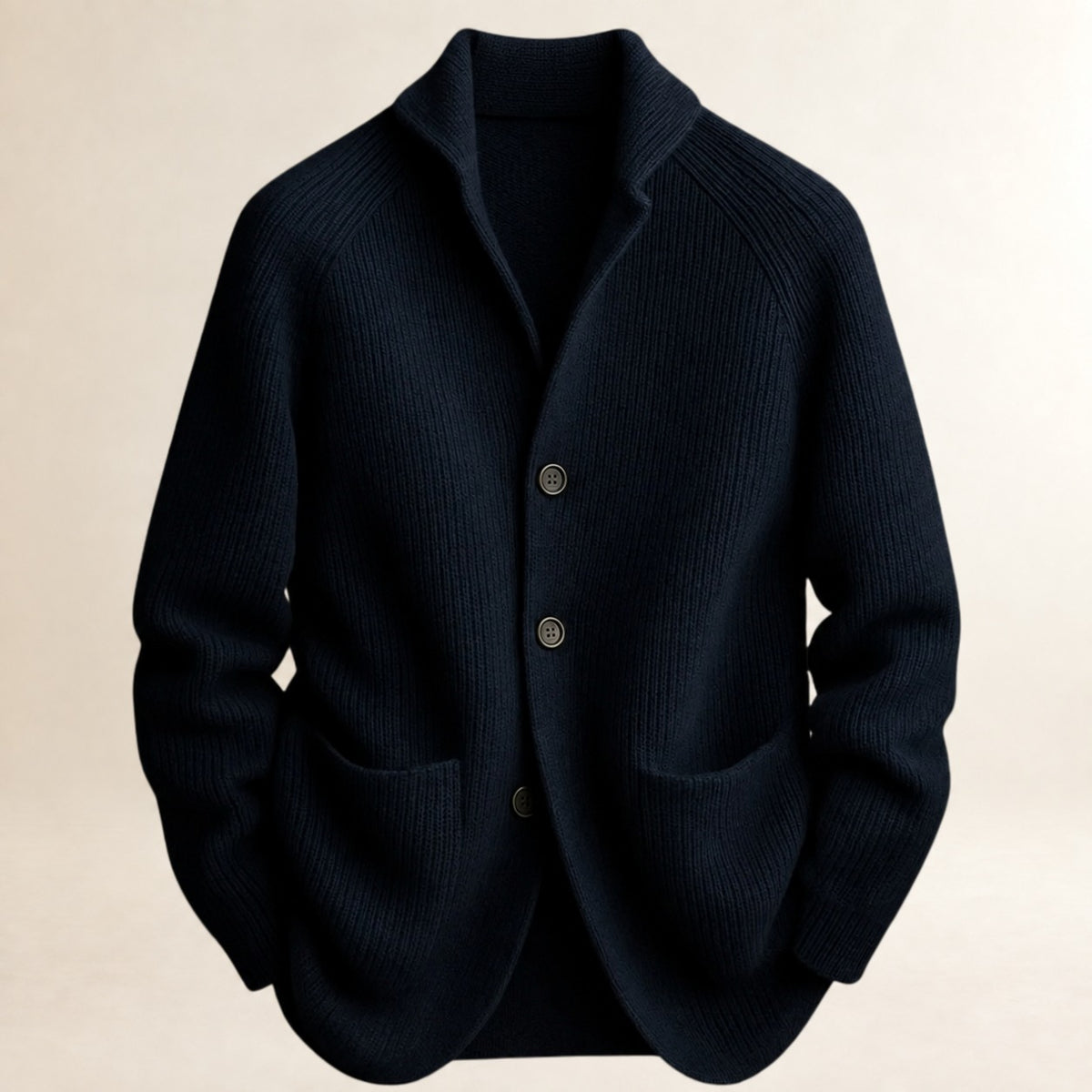 Cardigan Herren mit Knopfverschluss, Schalkragen, Raglanärmel, Patch-Taschen, taillierte Passform