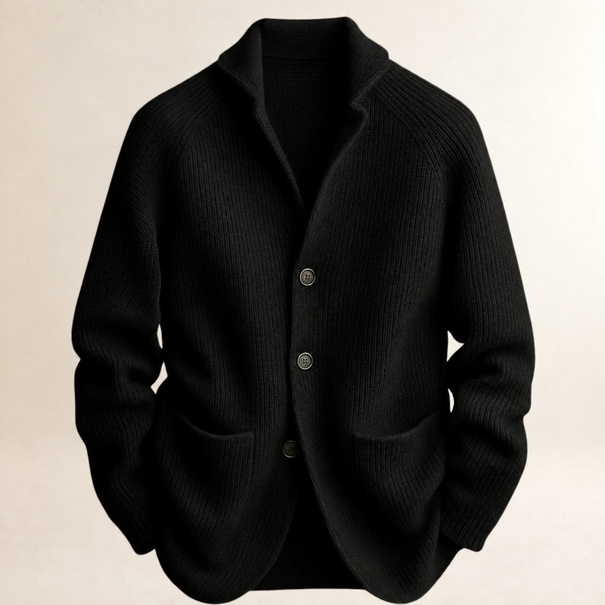 Cardigan Herren mit Knopfverschluss, Schalkragen, Raglanärmel, Patch-Taschen, taillierte Passform