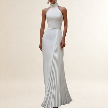 Damen Abendkleid Halterhals Faltenballkleid Slim Fit