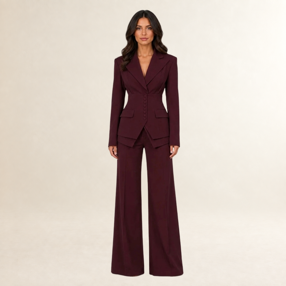 Damen Anzug-Set aus Blazer, Weste und weiten Hosen - Slim Fit, Doppelknopf, moderner Schnitt