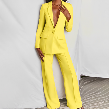 Damen Anzug Set Blazer und Weite Hose - Schlanker Schnitt mit Reverskragen