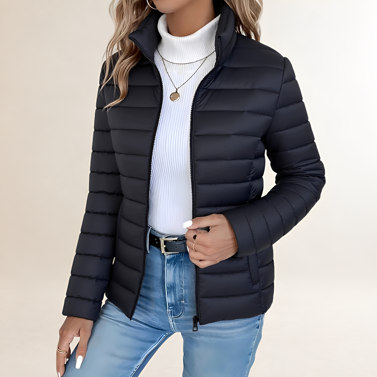 Damen Übergangsjacke mit Stehkragen, Reißverschluss, schmaler Schnitt, gesteppt