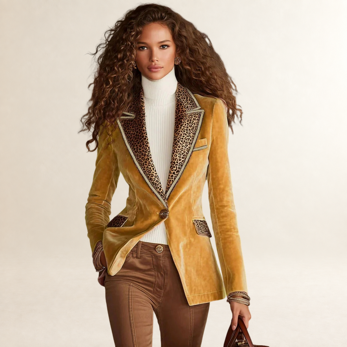 Damen Blazer Ein-Knopf Leo-Print Reverskragen Tailored Fit