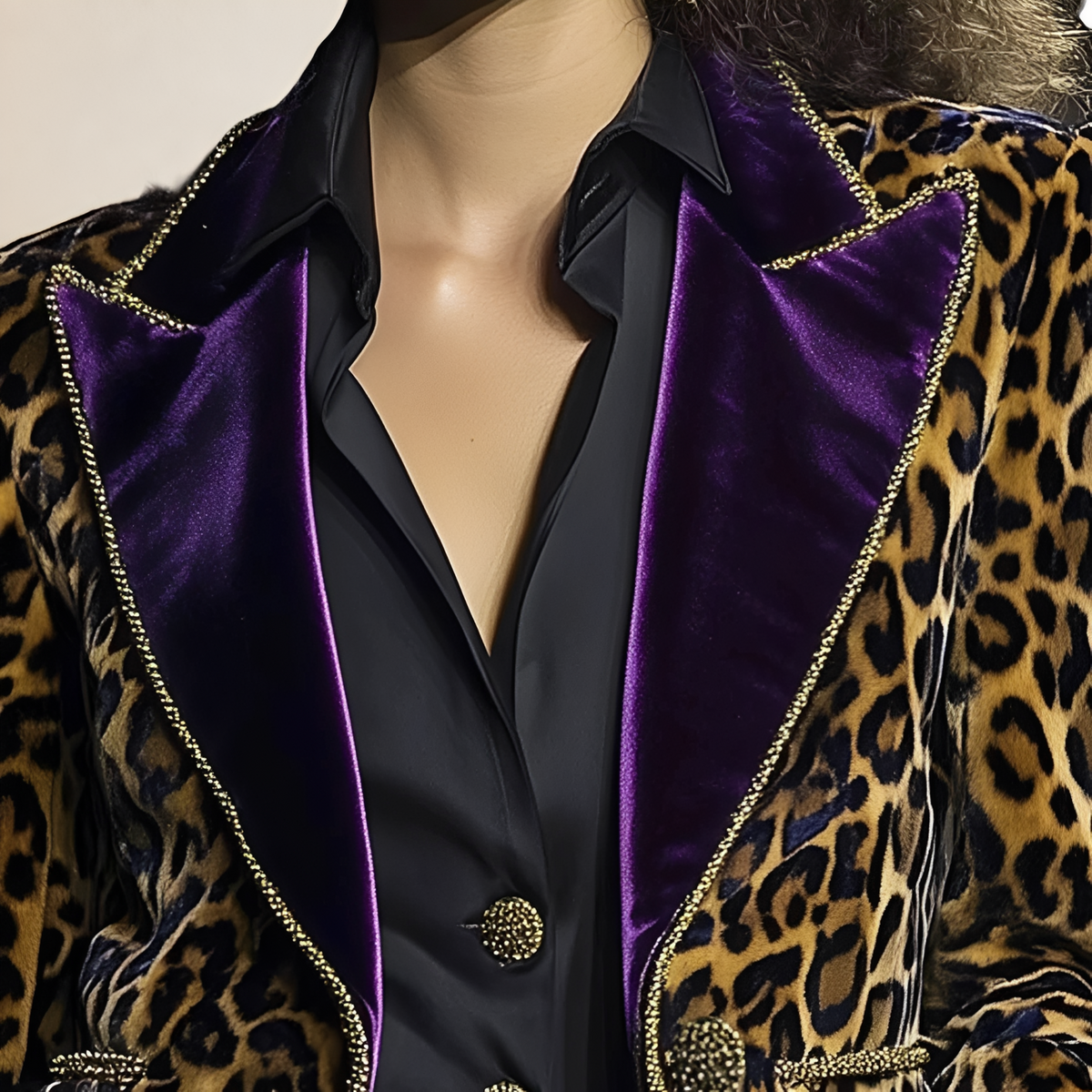 Damen Blazer mit Leo-Muster und Kontrast-Revers - Einreihig, regulärer Schnitt