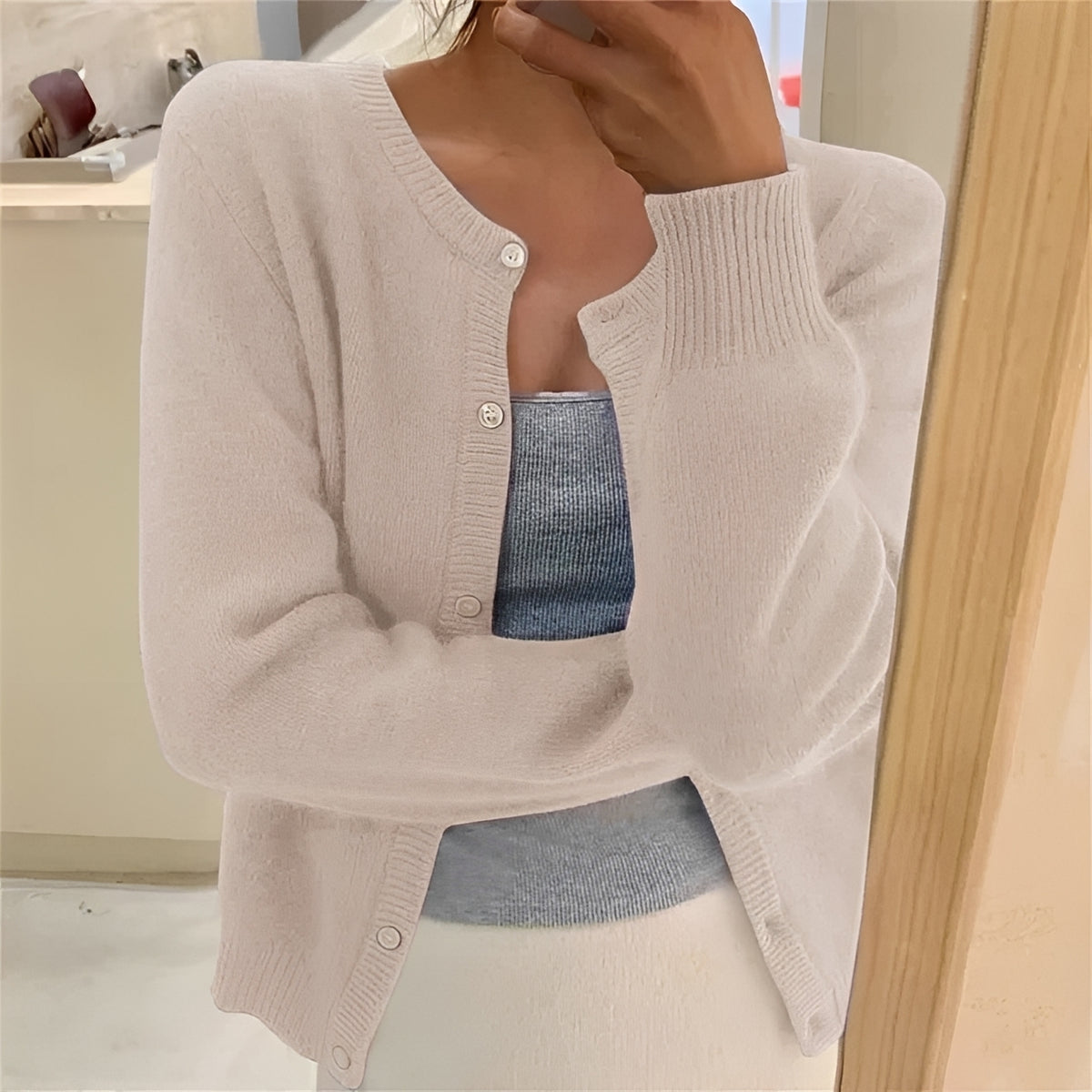 Damen Cardigan mit Knopfverschluss, Rippbündchen, regulärer Schnitt