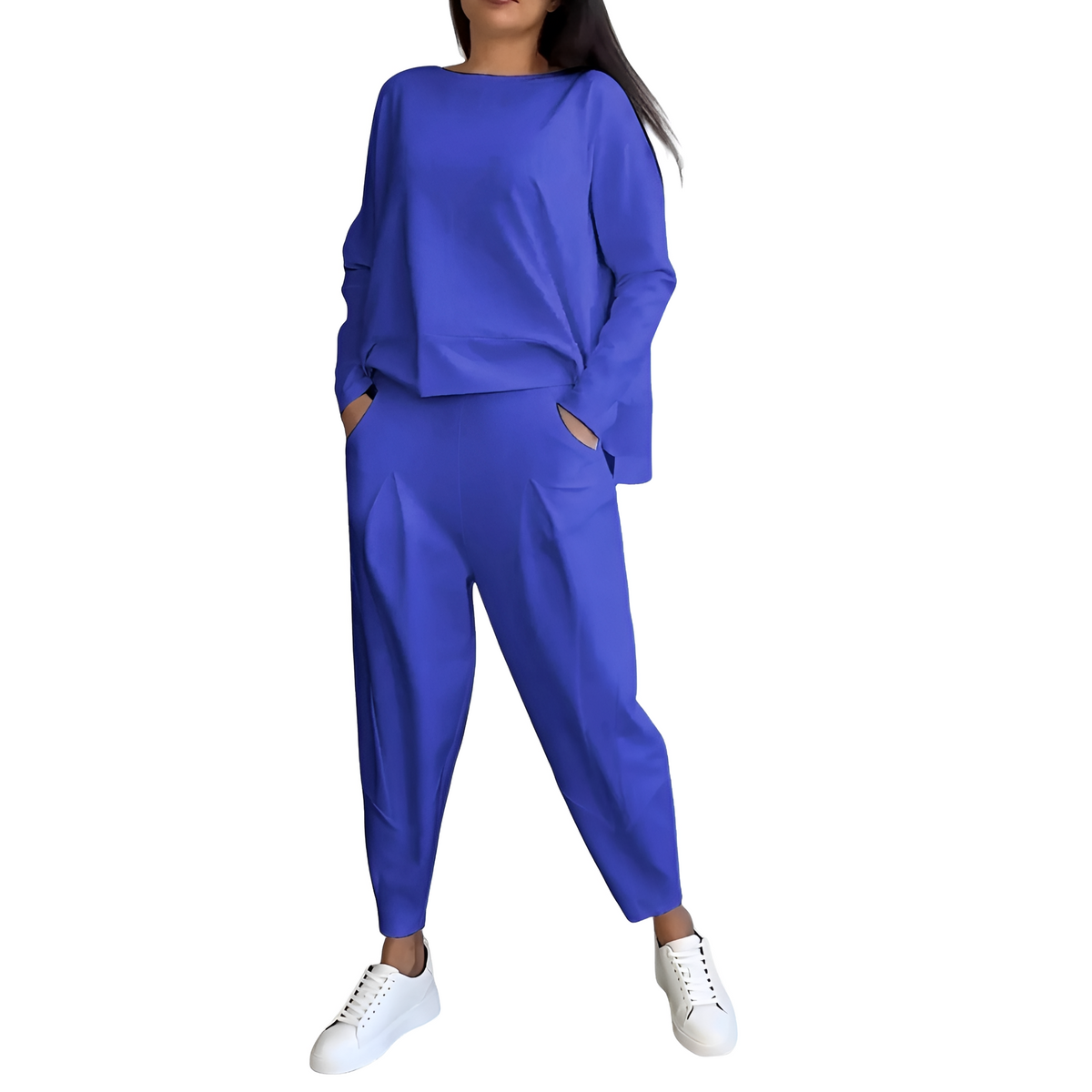 Damen Freizeitset aus langärmligem Oberteil und enganliegendem Hose mit elastischer Taille