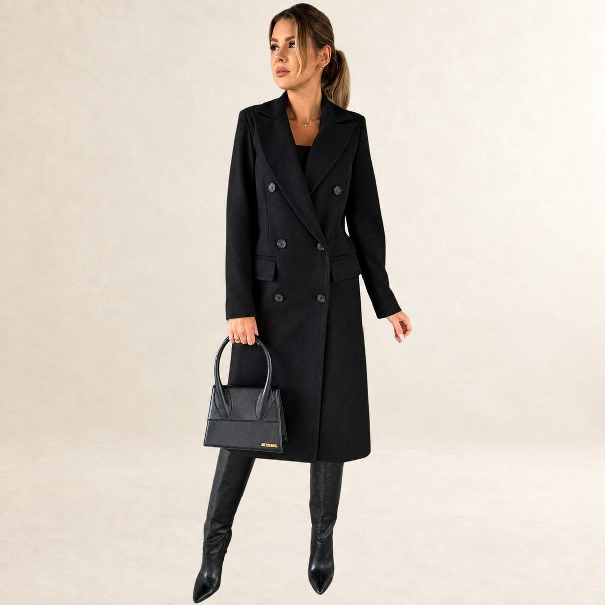 Damen Jacke - Doppelreiher: Mid-Longuhr Blazer-Ärmel mit Knöpfen, Revers und Patentaschen