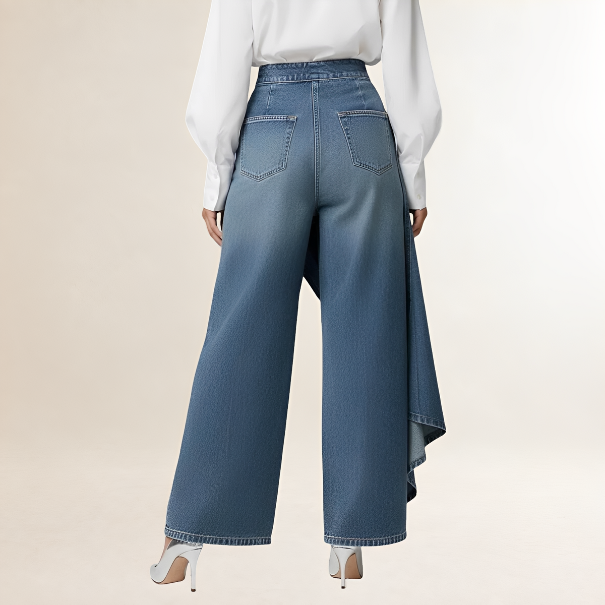 Damen Jeans Hochtailliert Asymmetrischer Überwurf Weitbein Schnitt