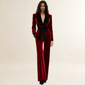 Damen Jumpsuit Reverskragen Gürtel-Design Weite Beine Schnitt