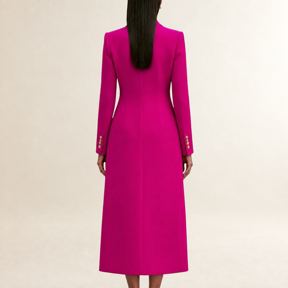 Damen Kleid-Set Maxikleid mit Stehkragen und Taillengürtel, Doppelreihiger Mantel mit Schulterpasse