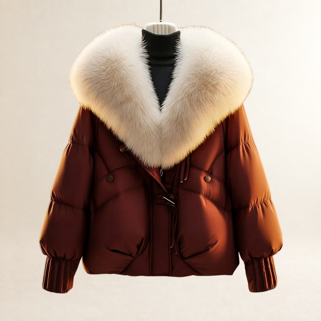 Damen Kurzer Quilt-Puffercoat mit oversized Kragen, Taillengürtel und Rippärmel