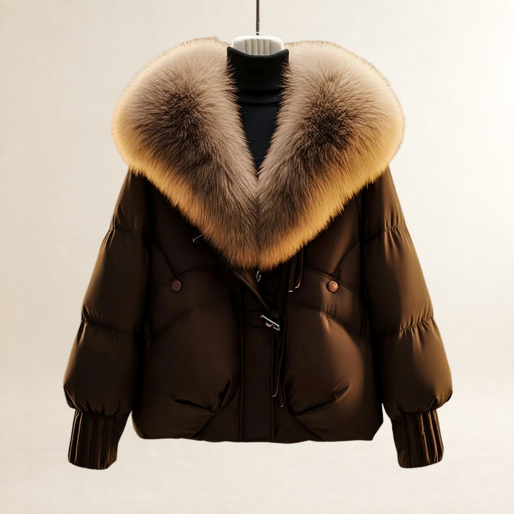 Damen Kurzer Quilt-Puffercoat mit oversized Kragen, Taillengürtel und Rippärmel