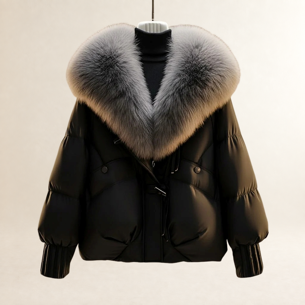 Damen Kurzer Quilt-Puffercoat mit oversized Kragen, Taillengürtel und Rippärmel
