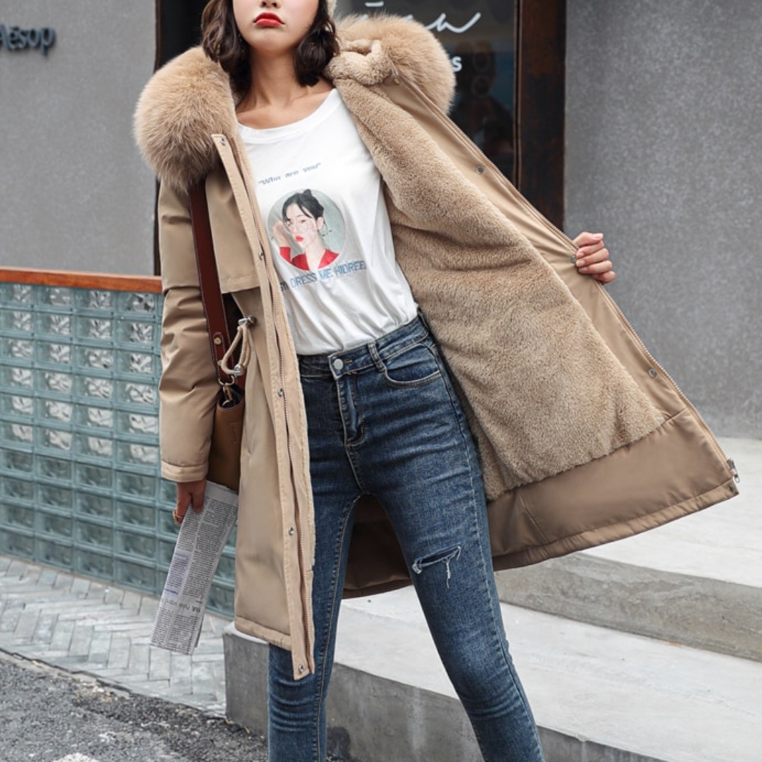 Damen Mantel mit Kapuze und Großem Kragen - Relaxed Fit