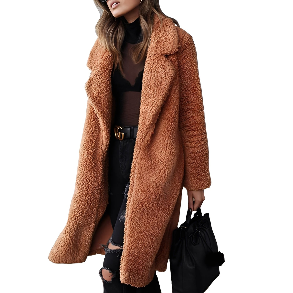 Damen Mantel oversized Plüsch mit Reverskragen - Relaxed Fit