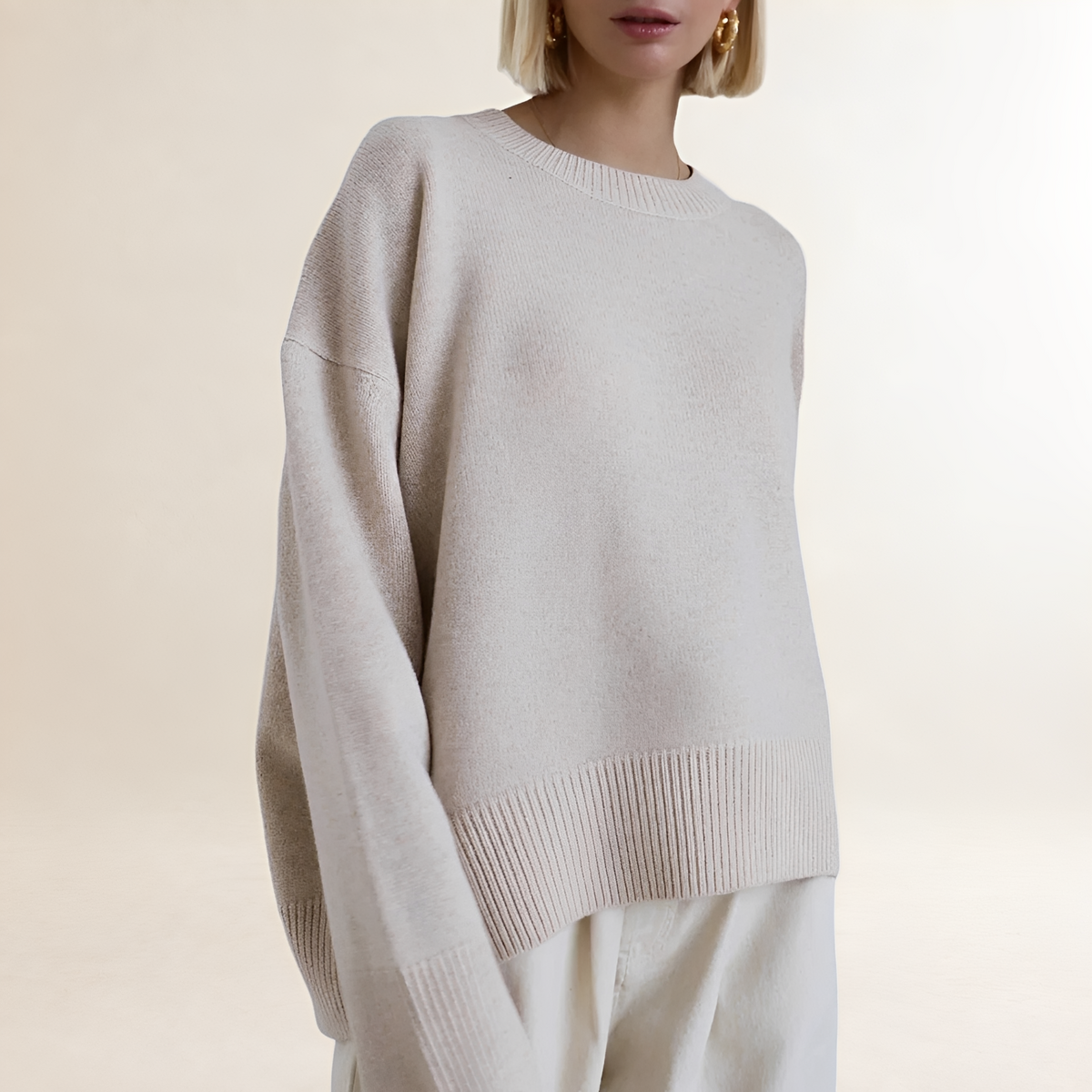 Damen Oversized Pullover Rundhals Longsleeve
