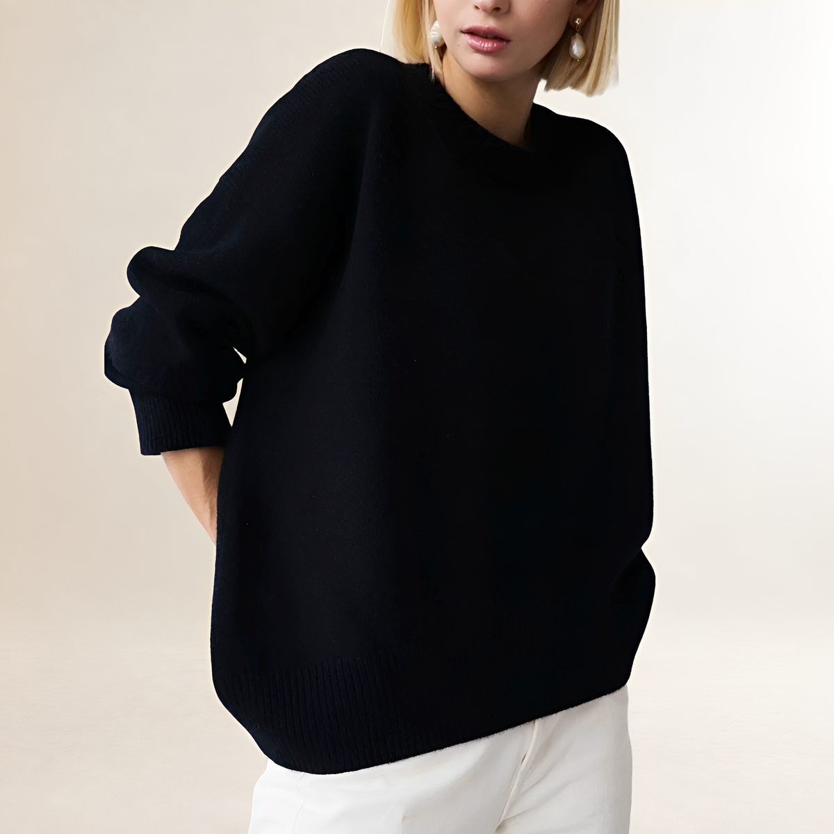 Damen Oversized Pullover Rundhals Longsleeve