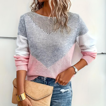 Damen Pullover mit Color-Block-Design - Relaxed Fit, Langarm, Rundhalsausschnitt