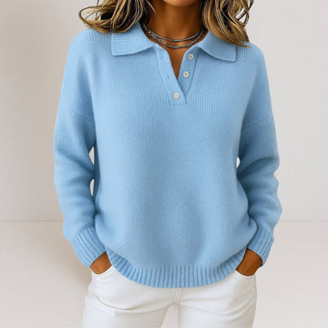 Damen Pullover mit Polokragen und Knopfverschluss - Relaxed Fit