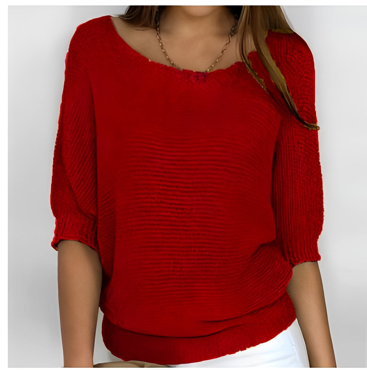 Damen Pullover Off-Shoulder mit 3/4-Ärmeln - Lockere Passform